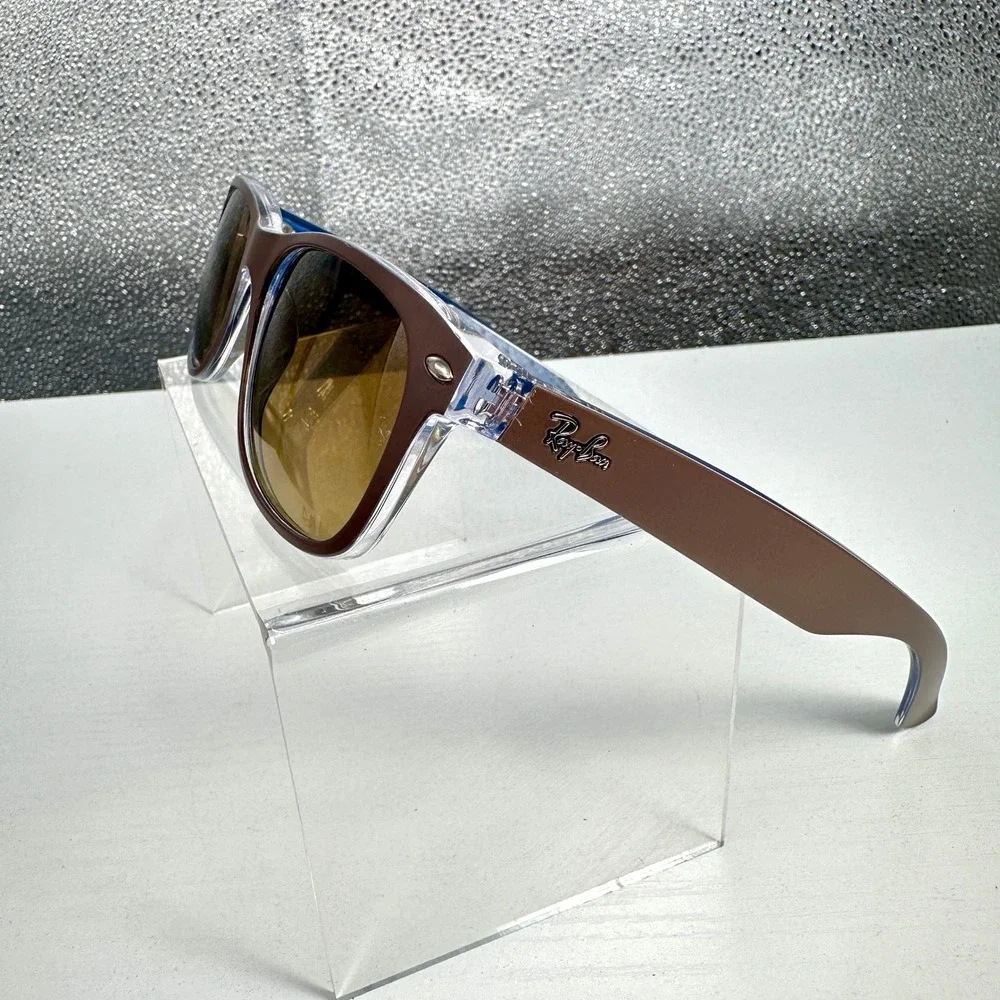 Ray-Ban RB2132 New Wayfarer Classic Sunglasses Matte Chocolate Brown on Blue